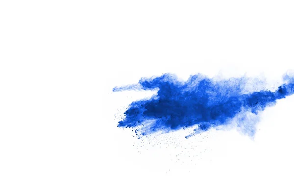 Вибух Порошку Синього Кольору Білому Тлі Кольорова Хмара Барвистий Пил — стокове фото