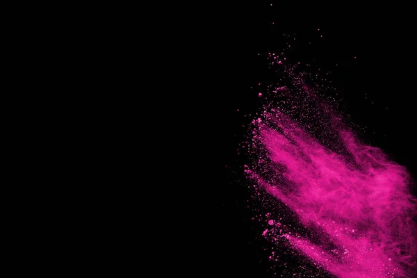 Roze Poeder Explosie Zwarte Achtergrond Gekleurde Wolk Kleurrijk Stof Explodeert — Stockfoto
