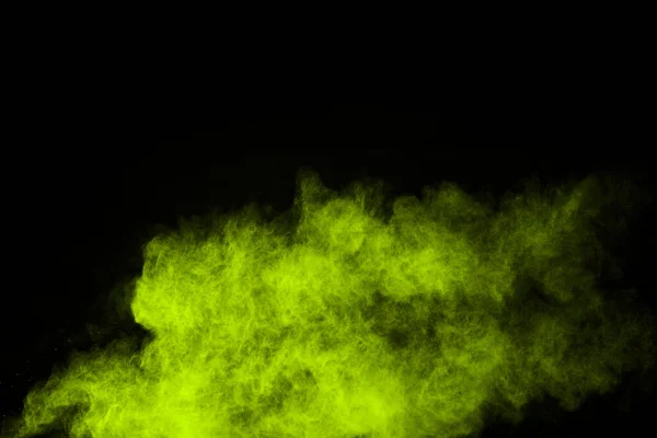 Movement Abstract Dust Explosion Frozen Green Black Background Stop Movement — Stock Photo, Image