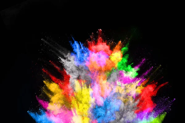 Abstract Gekleurde Stof Explosie Een Zwarte Achtergrond Abstract Poeder Splatted — Stockfoto