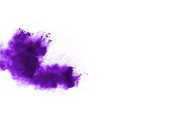 火薬爆発だ 白で隔離された紫色の塵粒子爆発の閉鎖 要旨の背景 — ストック写真