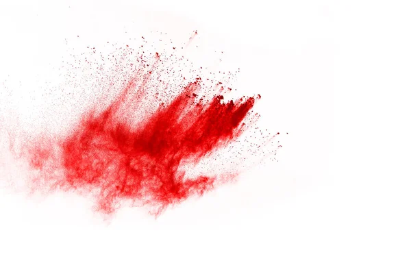 Freeze Motion Red Powder Exploding Isolated White Background Abstract Design — Stock Photo, Image