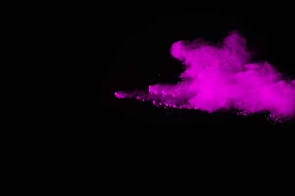 Roze Poeder Explosie Zwarte Achtergrond Gekleurde Wolk Kleurrijk Stof Explodeert — Stockfoto