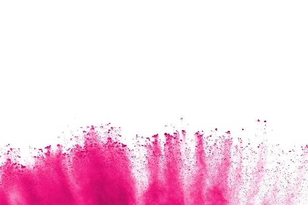 Abstract pink powder splatted background,Freeze motion of color powder exploding/throwing color powder,color glitter texture on white background.