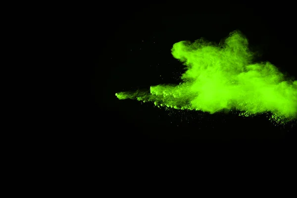 Mouvement Explosion Poussière Abstraite Gelé Vert Sur Fond Noir Arrêtez — Photo