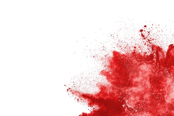 Freeze Motion Red Powder Exploding Isolated White Background Abstract Design — Stock Photo, Image