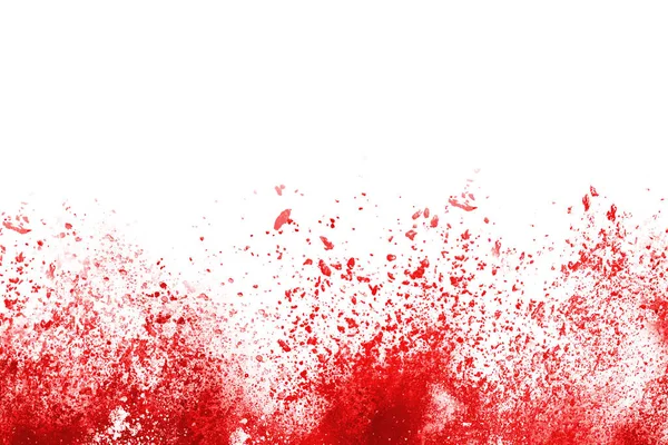 Freeze Motion Red Powder Exploding Isolated White Background Abstract Design — Stock Photo, Image