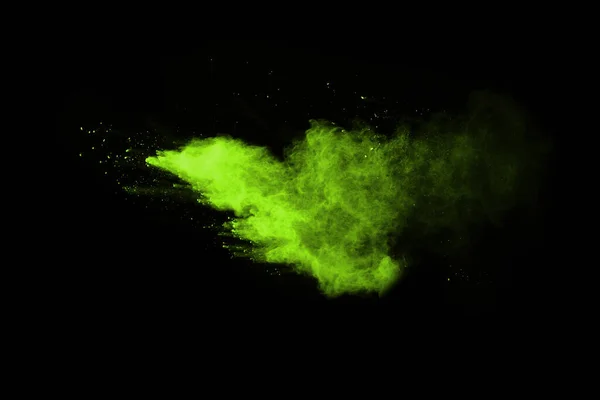 Mozgása Absztrakt Por Robbanás Fagyott Zöld Fekete Háttérrel Állítsa Meg — Stock Fotó