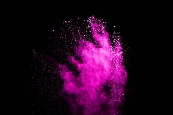 Взрыв Розового Порошка Черном Фоне Цветное Облако Разноцветная Пыль Взрывается — стоковое фото