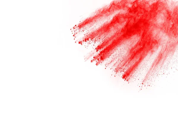 Congelar Movimiento Del Polvo Rojo Explotando Aislado Sobre Fondo Blanco — Foto de Stock