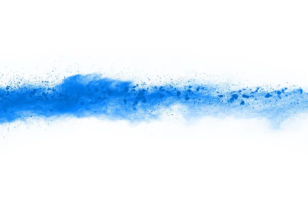 Blauwe Poeder Explosie Witte Achtergrond Gekleurde Wolk Kleurrijk Stof Explodeert — Stockfoto