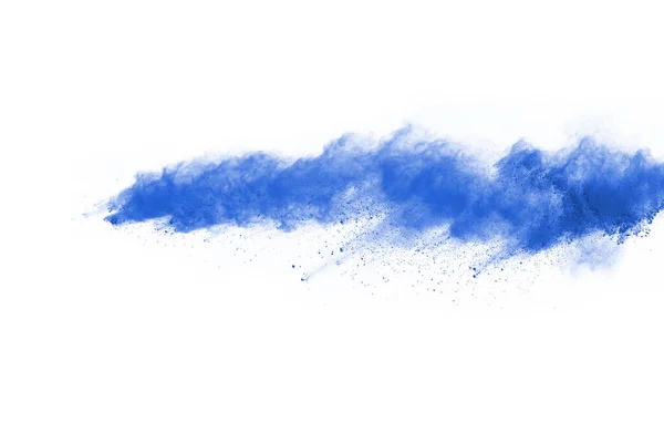 Blauwe Poeder Explosie Witte Achtergrond Gekleurde Wolk Kleurrijk Stof Explodeert — Stockfoto