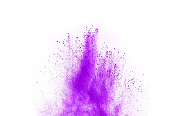 Pulverexplosion Närbild Lila Damm Partikelexplosion Isolerad Vitt Abstrakt Bakgrund — Stockfoto