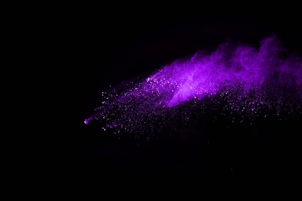 Mouvement Explosion Poussière Abstraite Gelé Violet Sur Fond Noir Arrêtez — Photo