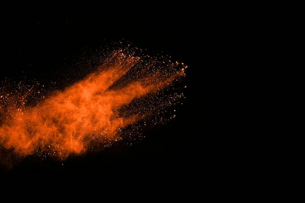 Orange Powder Explosion Black Background Colored Cloud Colorful Dust Explode — Stock Photo, Image