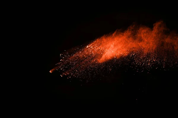 Explosão Laranja Fundo Preto Nuvem Colorida Poeira Colorida Explode Pintura — Fotografia de Stock