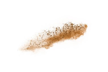 Beyaz arka planda kahverengi renkli toz patlaması. Renkli bulut. Renkli toz patlar. Boya Holi.
