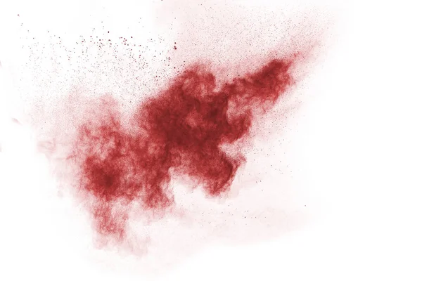 Congelar Movimiento Del Polvo Rojo Explotando Aislado Sobre Fondo Blanco —  Fotos de Stock