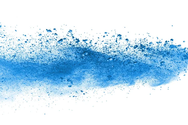Eksplozja Niebieskiego Proszku Białym Tle Kolorowa Chmura Kolorowy Pył Eksploduje — Zdjęcie stockowe