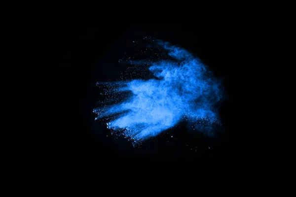 Esplosione Polvere Blu Sfondo Nero Nuvola Colorata Polvere Colorata Esplodere — Foto Stock