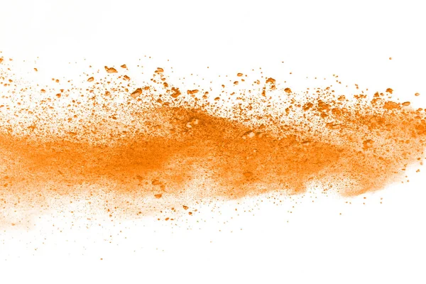 abstract orange powder splatted background,Freeze motion of color powder exploding/throwing color powder,color glitter texture on white background.