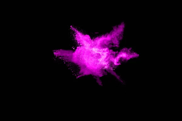 Pinkfarbenes Pulver Explodiert Auf Schwarzem Hintergrund Farbige Wolke Bunter Staub — Stockfoto