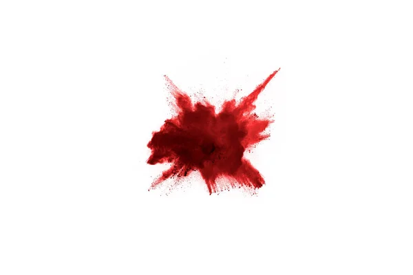 Freeze Motion Red Powder Exploding Isolated White Background Abstract Design — Stock Photo, Image