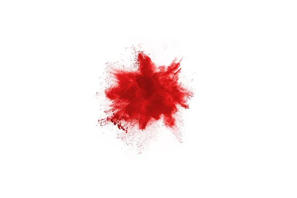 Freeze Motion Red Powder Exploding Isolated White Background Abstract Design — Stock Photo, Image