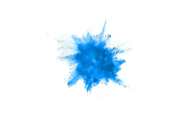 Blauwe Poeder Explosie Witte Achtergrond Gekleurde Wolk Kleurrijk Stof Explodeert — Stockfoto