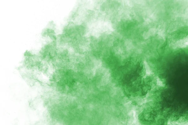 Πράσινη Έκρηξη Σκόνης Λευκό Φόντο Χρωματιστό Σύννεφο Πολύχρωμη Σκόνη Εκραγεί — Φωτογραφία Αρχείου