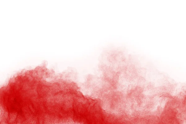 งการเคล อนไหวของผงส แดงระเบ ดแยกก นบนพ นหล ขาว การออกแบบนามธรรมของเมฆฝ แดง ประหย — ภาพถ่ายสต็อก