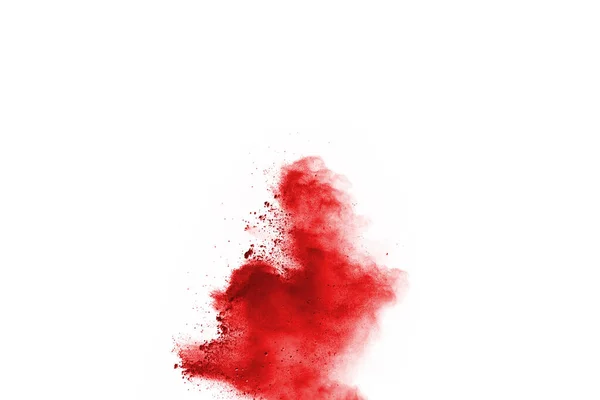 Freeze Motion Red Powder Exploding Isolated White Background Abstract Design — Stock Photo, Image