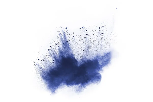 Blaues Pulver Explodiert Auf Weißem Hintergrund Farbige Wolke Bunter Staub — Stockfoto
