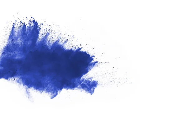 白色背景上的蓝色粉末爆炸 五颜六色的灰尘爆炸了 油漆Holi — 图库照片