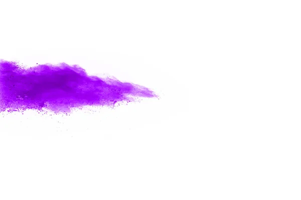 Explosão Fechar Uma Explosão Partículas Roxo Isolado Branco Contexto Abstrato — Fotografia de Stock