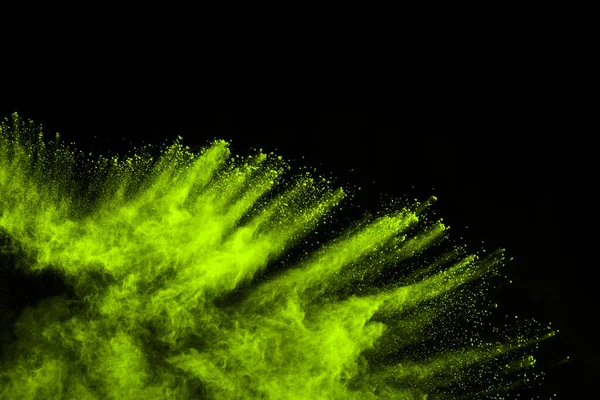 Mouvement Explosion Poussière Abstraite Gelé Vert Sur Fond Noir Arrêtez — Photo