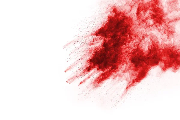 Freeze Motion Red Powder Exploding Isolated White Background Abstract Design — Stock Photo, Image