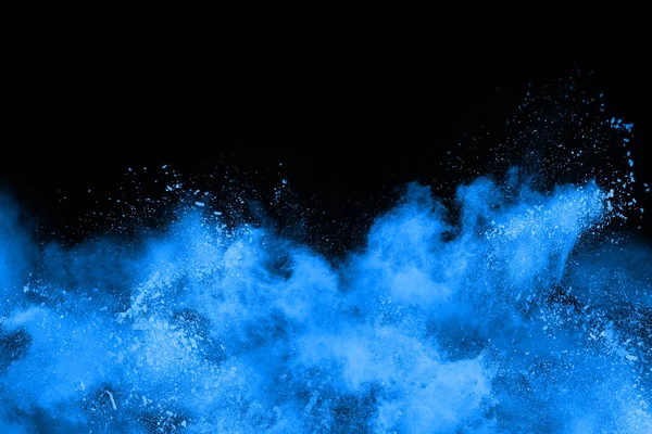 Blauwe Poeder Explosie Zwarte Achtergrond Gekleurde Wolk Kleurrijk Stof Explodeert — Stockfoto