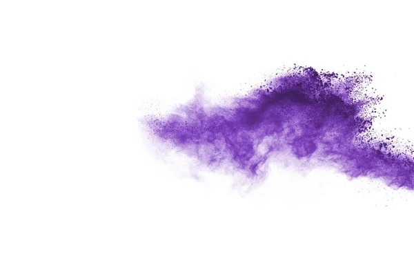 Powder Explosion Closeup Purple Dust Particle Explosion Isolated White Abstract — Stock Photo, Image