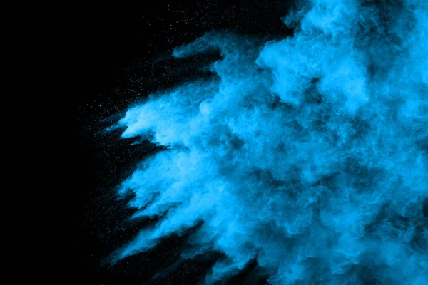 Explosion Poudre Bleue Sur Fond Noir Nuage Coloré Poussière Colorée — Photo