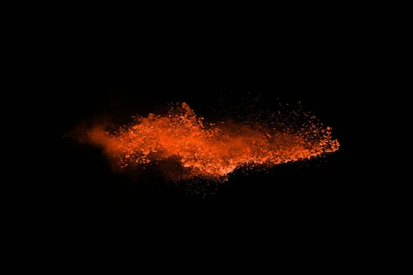 Orangefarbenes Pulver Explodiert Auf Schwarzem Hintergrund Farbige Wolke Bunter Staub — Stockfoto