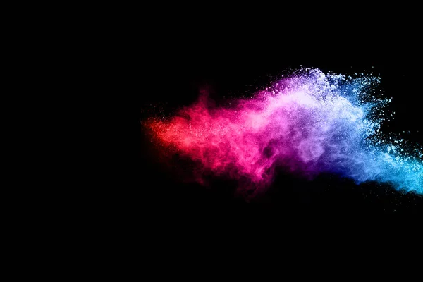 在黑色背景上的抽象彩色尘埃爆炸 抽象粉末溅射背景 冻结彩粉的运动爆炸 抛掷彩粉 多彩的闪光纹理 — 图库照片
