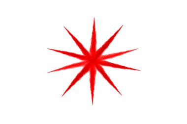 Beyaz arka planda izole edilmiş kırmızı barutun patlaması hareketsiz. Kırmızı toz bulutunun soyut tasarımı. Parçacık patlaması ekran koruyucusu, duvar kağıdı