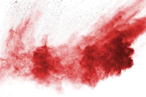 白い背景に隔離された赤い粉爆発の凍結運動 赤い塵雲の抽象的なデザイン 記事爆発スクリーンセーバー — ストック写真