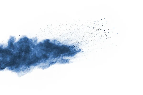 Blaues Pulver Explodiert Auf Weißem Hintergrund Farbige Wolke Bunter Staub — Stockfoto