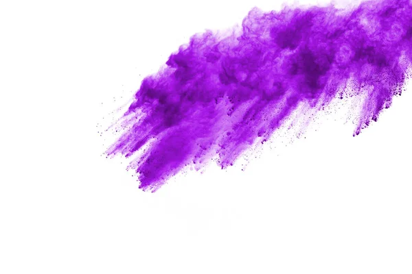 Explosão Fechar Uma Explosão Partículas Roxo Isolado Branco Contexto Abstrato — Fotografia de Stock