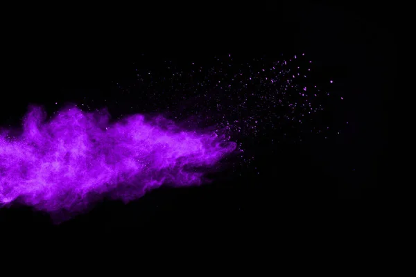 Mouvement Explosion Poussière Abstraite Gelé Violet Sur Fond Noir Arrêtez — Photo