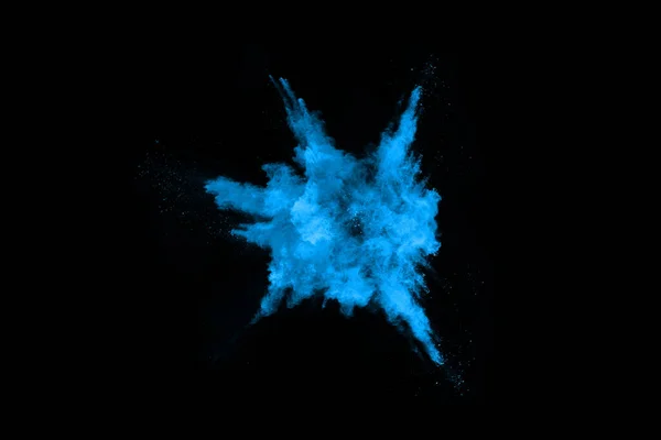 黒の背景に青い粉爆発 雲の色 カラフルな塵が爆発する ペイント — ストック写真
