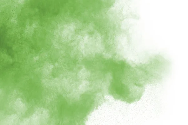 Groen Poeder Explosie Witte Achtergrond Gekleurde Wolk Kleurrijk Stof Explodeert — Stockfoto