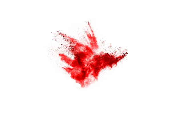 Freeze Motion Red Powder Exploding Isolated White Background Abstract Design — Stock Photo, Image